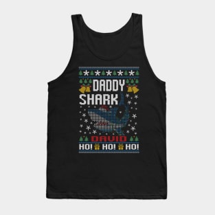 Best David Name Personalized Daddy Shark Ugly Christmas Sweater Tank Top